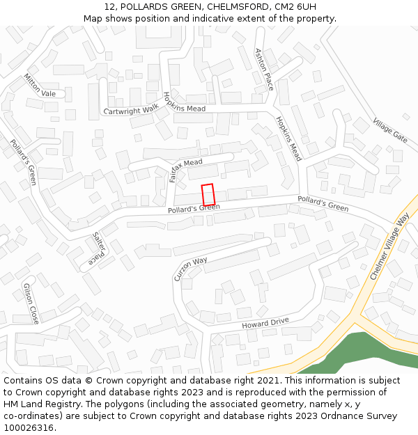 12, POLLARDS GREEN, CHELMSFORD, CM2 6UH: Location map and indicative extent of plot