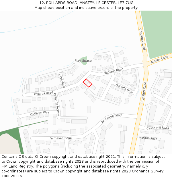 12, POLLARDS ROAD, ANSTEY, LEICESTER, LE7 7UG: Location map and indicative extent of plot