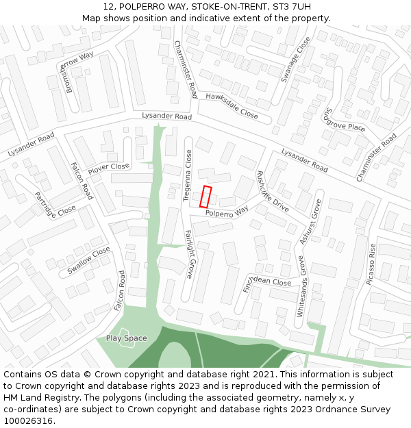 12, POLPERRO WAY, STOKE-ON-TRENT, ST3 7UH: Location map and indicative extent of plot