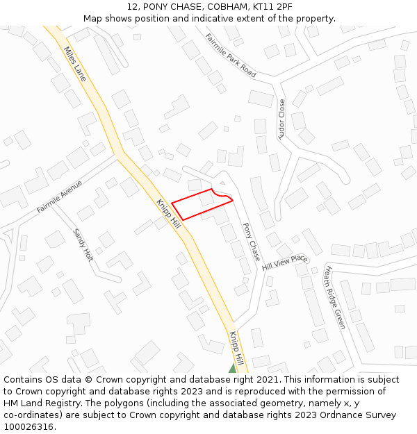 12, PONY CHASE, COBHAM, KT11 2PF: Location map and indicative extent of plot