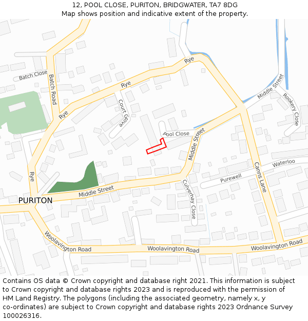 12, POOL CLOSE, PURITON, BRIDGWATER, TA7 8DG: Location map and indicative extent of plot