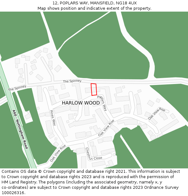 12, POPLARS WAY, MANSFIELD, NG18 4UX: Location map and indicative extent of plot