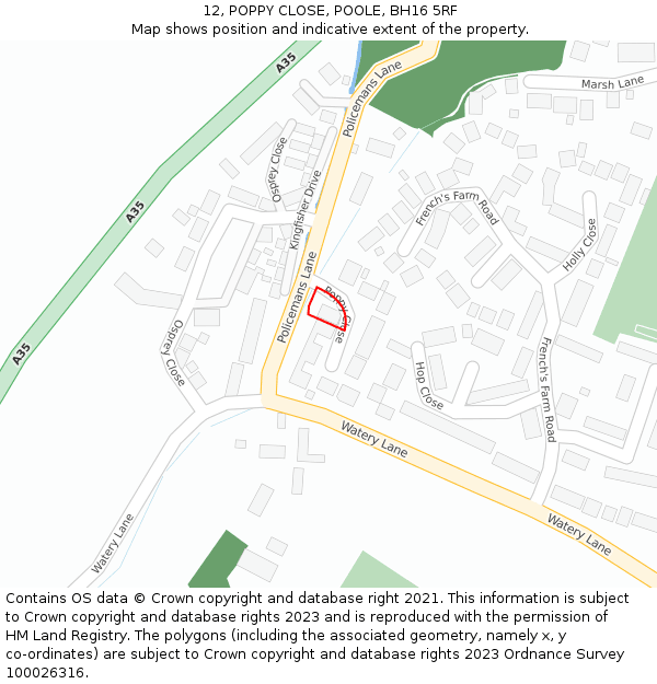 12, POPPY CLOSE, POOLE, BH16 5RF: Location map and indicative extent of plot