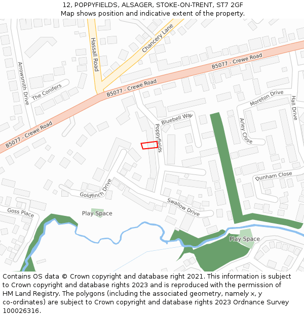 12, POPPYFIELDS, ALSAGER, STOKE-ON-TRENT, ST7 2GF: Location map and indicative extent of plot