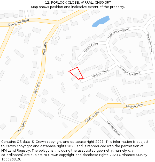 12, PORLOCK CLOSE, WIRRAL, CH60 3RT: Location map and indicative extent of plot