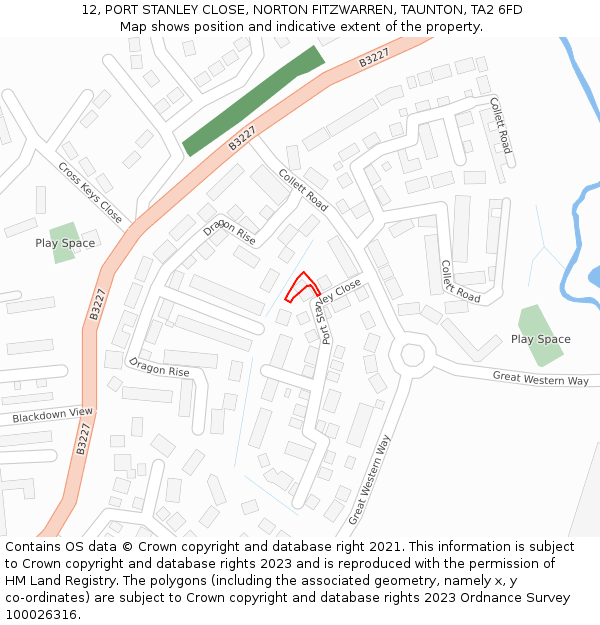 12, PORT STANLEY CLOSE, NORTON FITZWARREN, TAUNTON, TA2 6FD: Location map and indicative extent of plot