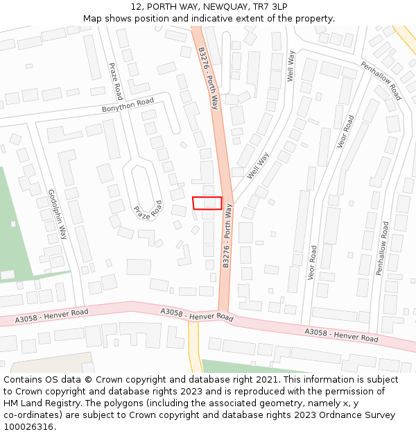 12, PORTH WAY, NEWQUAY, TR7 3LP: Location map and indicative extent of plot