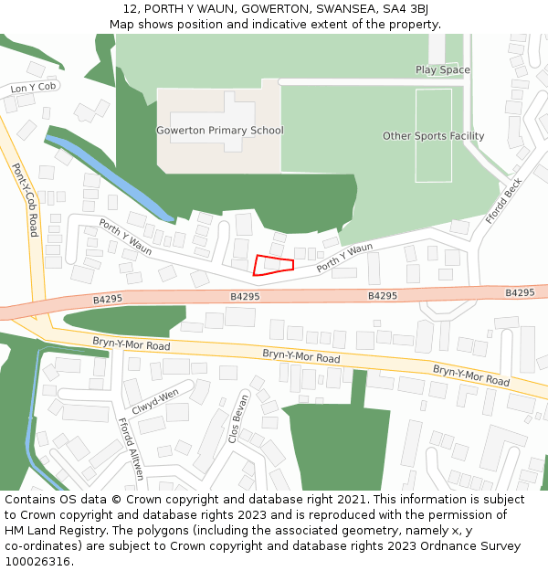 12, PORTH Y WAUN, GOWERTON, SWANSEA, SA4 3BJ: Location map and indicative extent of plot