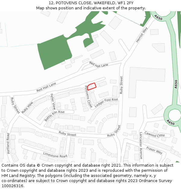 12, POTOVENS CLOSE, WAKEFIELD, WF1 2FY: Location map and indicative extent of plot