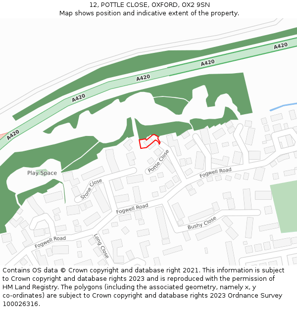 12, POTTLE CLOSE, OXFORD, OX2 9SN: Location map and indicative extent of plot