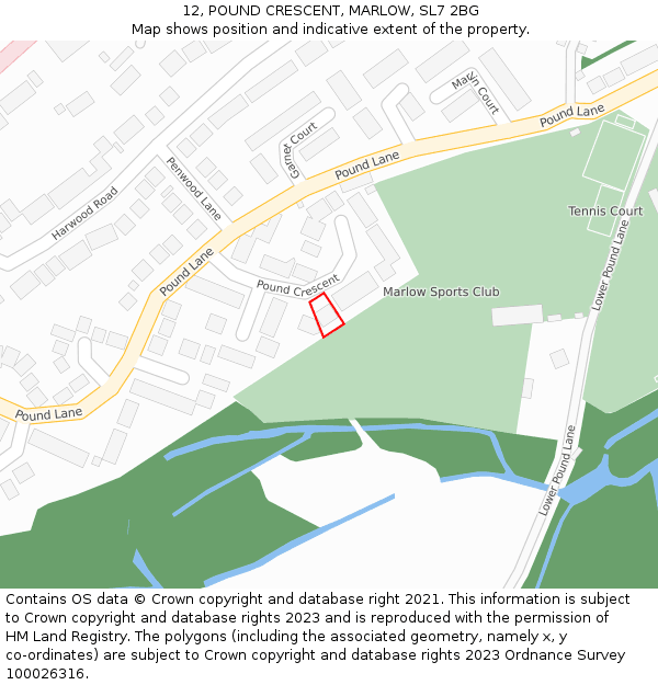 12, POUND CRESCENT, MARLOW, SL7 2BG: Location map and indicative extent of plot