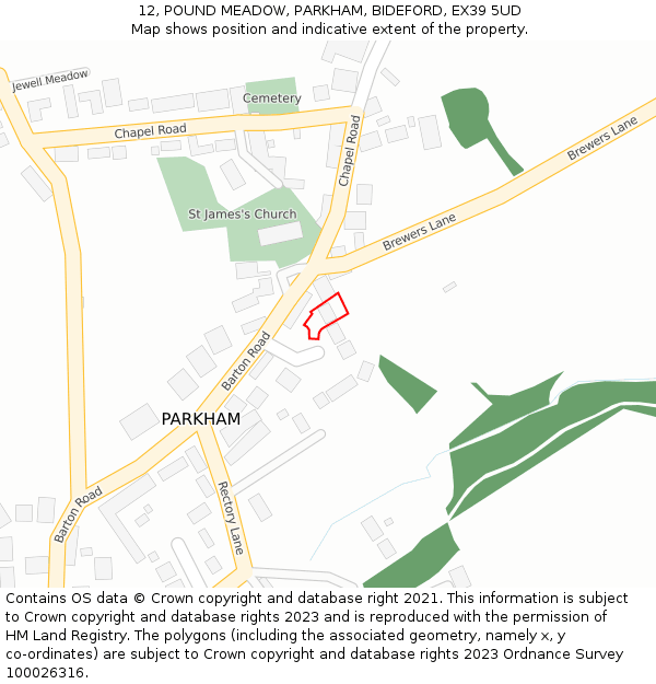 12, POUND MEADOW, PARKHAM, BIDEFORD, EX39 5UD: Location map and indicative extent of plot