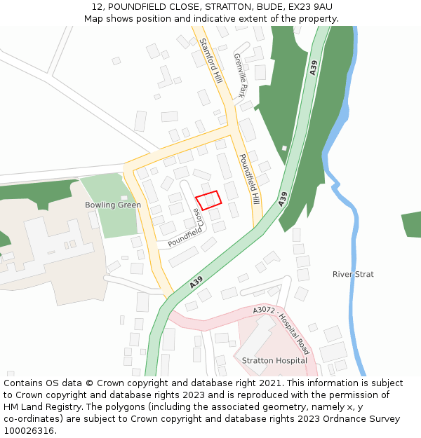 12, POUNDFIELD CLOSE, STRATTON, BUDE, EX23 9AU: Location map and indicative extent of plot