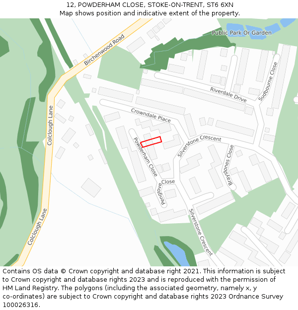 12, POWDERHAM CLOSE, STOKE-ON-TRENT, ST6 6XN: Location map and indicative extent of plot