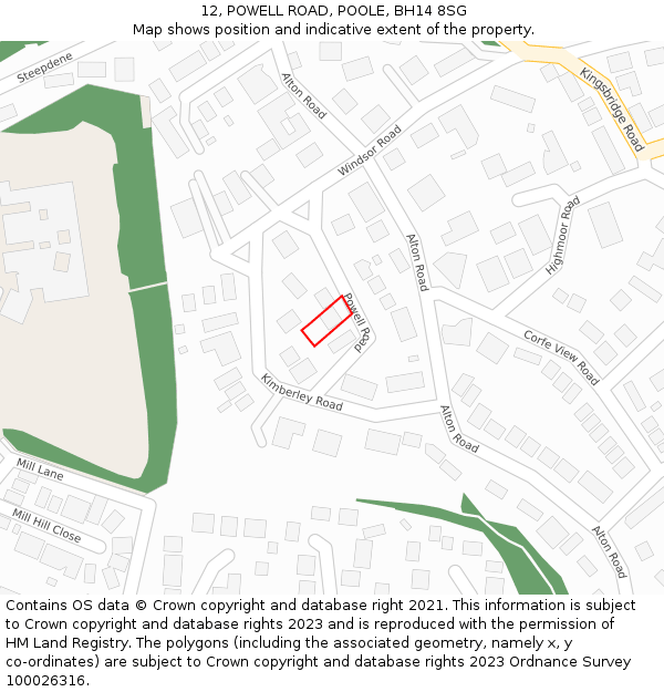 12, POWELL ROAD, POOLE, BH14 8SG: Location map and indicative extent of plot