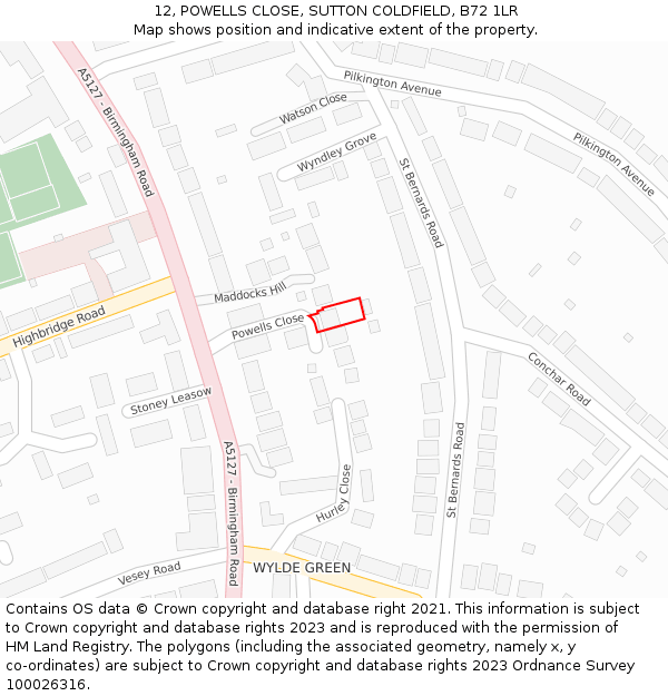 12, POWELLS CLOSE, SUTTON COLDFIELD, B72 1LR: Location map and indicative extent of plot