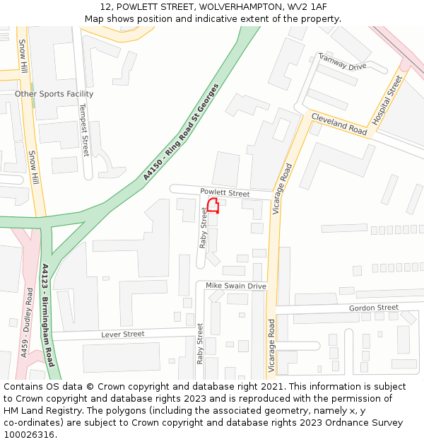12, POWLETT STREET, WOLVERHAMPTON, WV2 1AF: Location map and indicative extent of plot