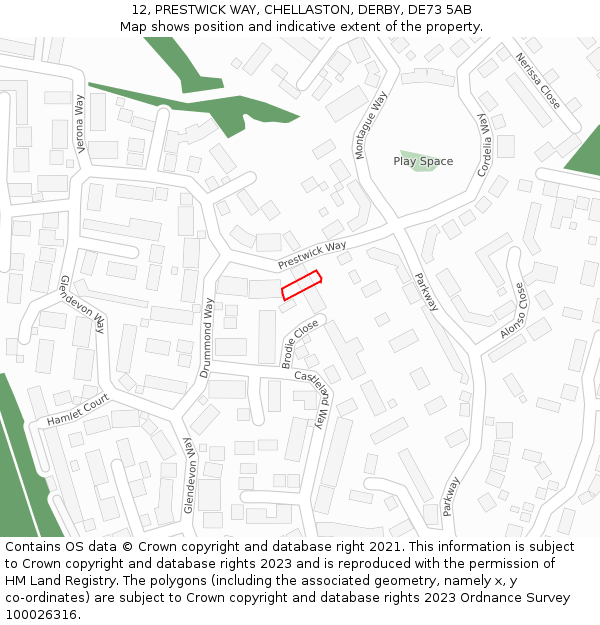 12, PRESTWICK WAY, CHELLASTON, DERBY, DE73 5AB: Location map and indicative extent of plot