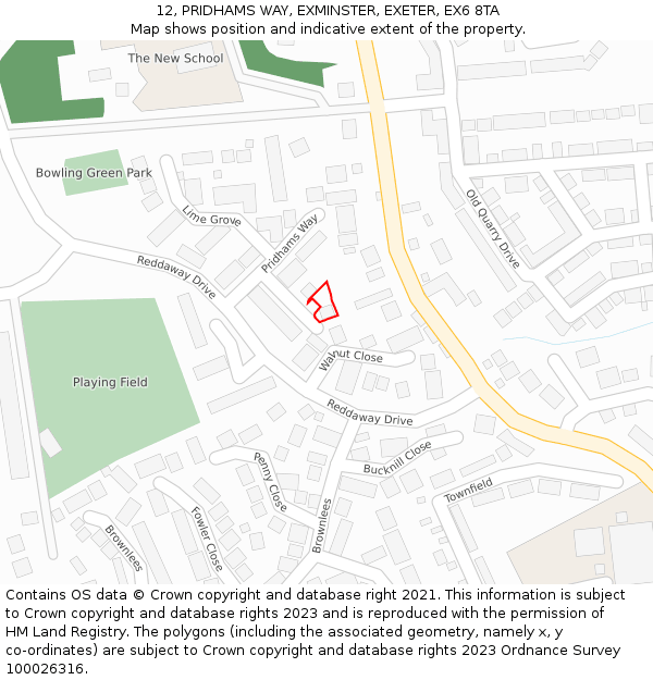 12, PRIDHAMS WAY, EXMINSTER, EXETER, EX6 8TA: Location map and indicative extent of plot
