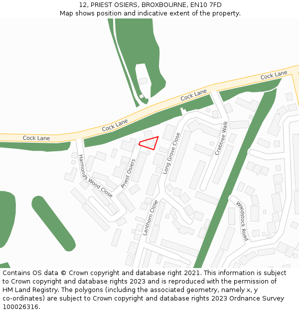 12, PRIEST OSIERS, BROXBOURNE, EN10 7FD: Location map and indicative extent of plot