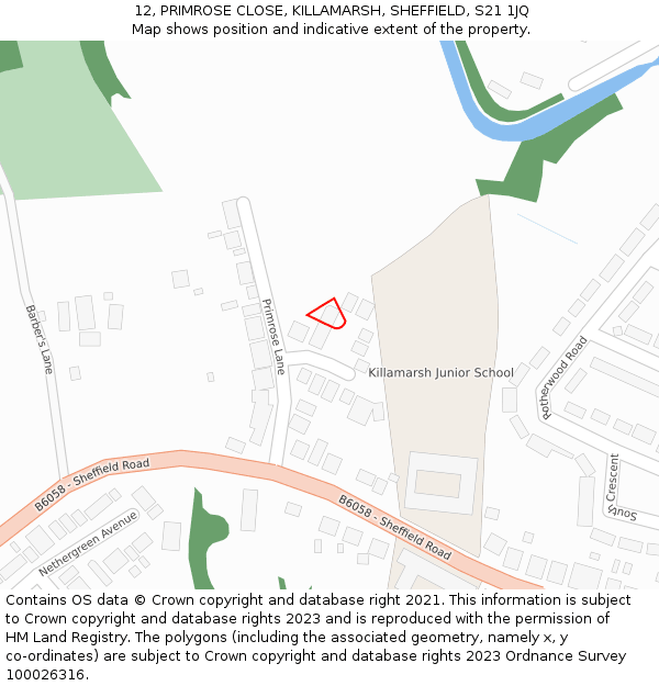 12, PRIMROSE CLOSE, KILLAMARSH, SHEFFIELD, S21 1JQ: Location map and indicative extent of plot