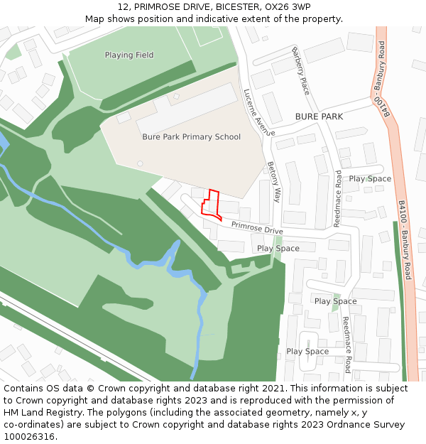 12, PRIMROSE DRIVE, BICESTER, OX26 3WP: Location map and indicative extent of plot