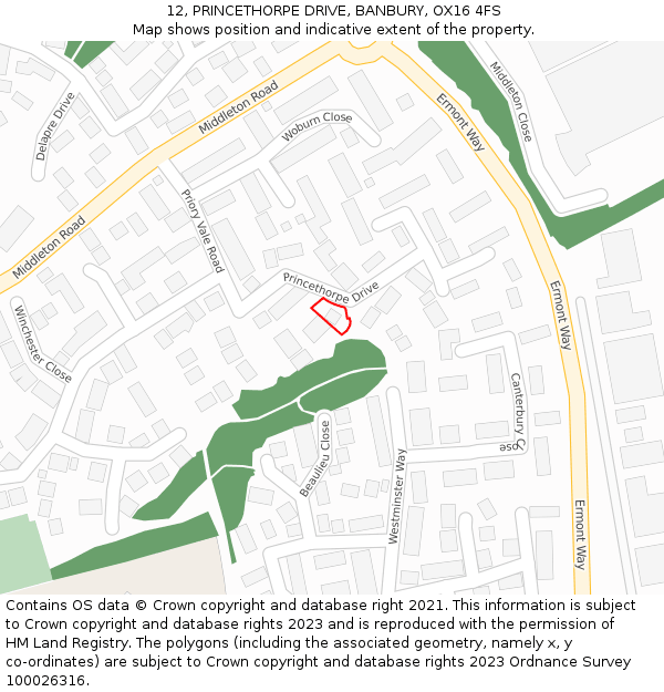 12, PRINCETHORPE DRIVE, BANBURY, OX16 4FS: Location map and indicative extent of plot