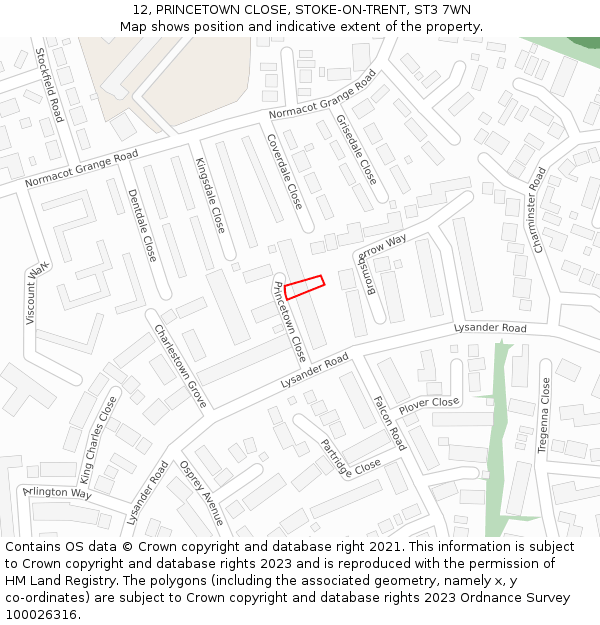 12, PRINCETOWN CLOSE, STOKE-ON-TRENT, ST3 7WN: Location map and indicative extent of plot