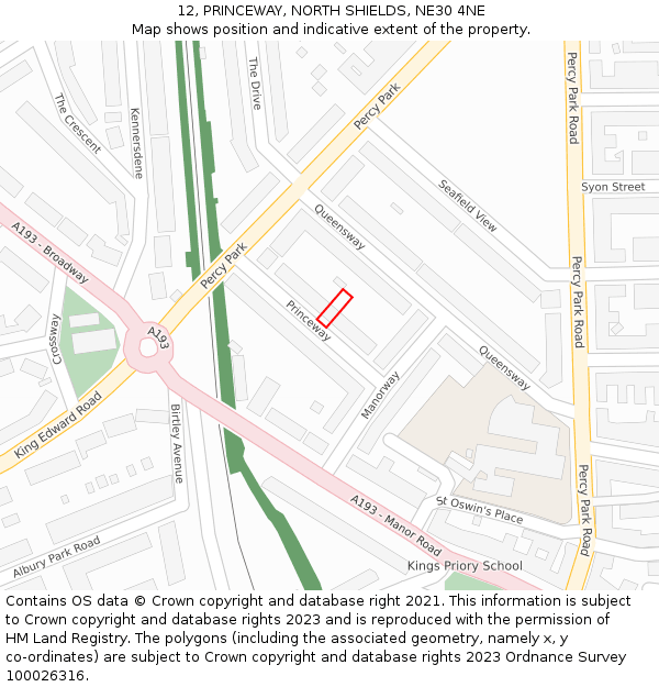 12, PRINCEWAY, NORTH SHIELDS, NE30 4NE: Location map and indicative extent of plot