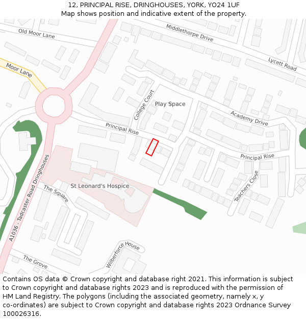 12, PRINCIPAL RISE, DRINGHOUSES, YORK, YO24 1UF: Location map and indicative extent of plot