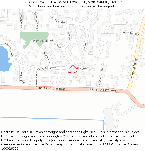 12, PRIORSGATE, HEATON WITH OXCLIFFE, MORECAMBE, LA3 3RN: Location map and indicative extent of plot