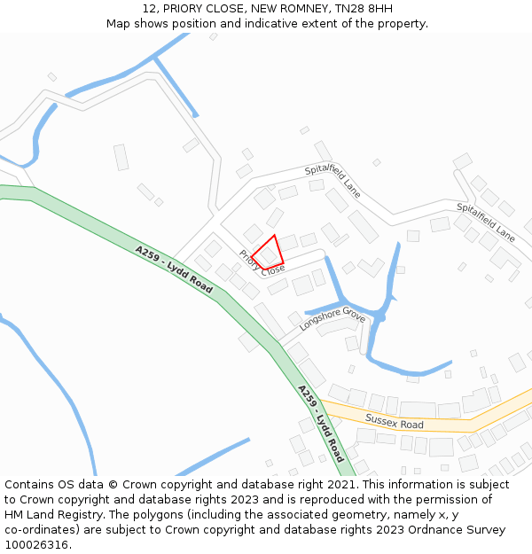 12, PRIORY CLOSE, NEW ROMNEY, TN28 8HH: Location map and indicative extent of plot