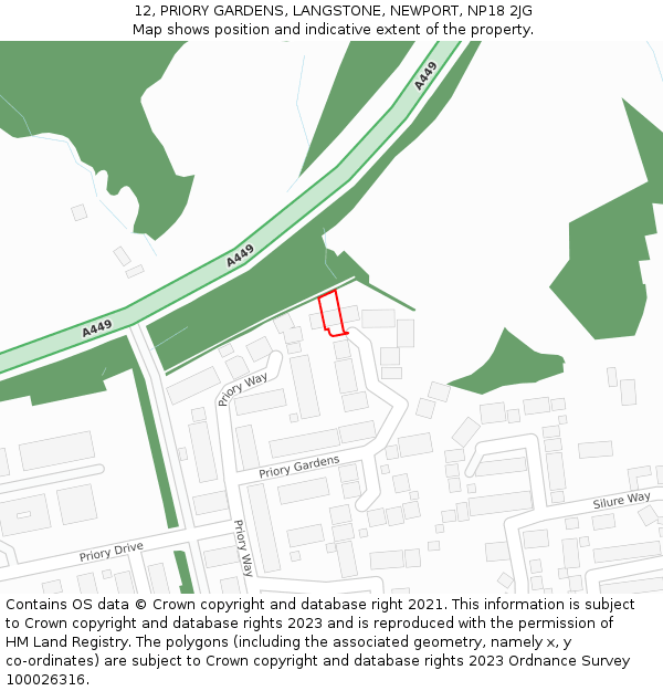 12, PRIORY GARDENS, LANGSTONE, NEWPORT, NP18 2JG: Location map and indicative extent of plot