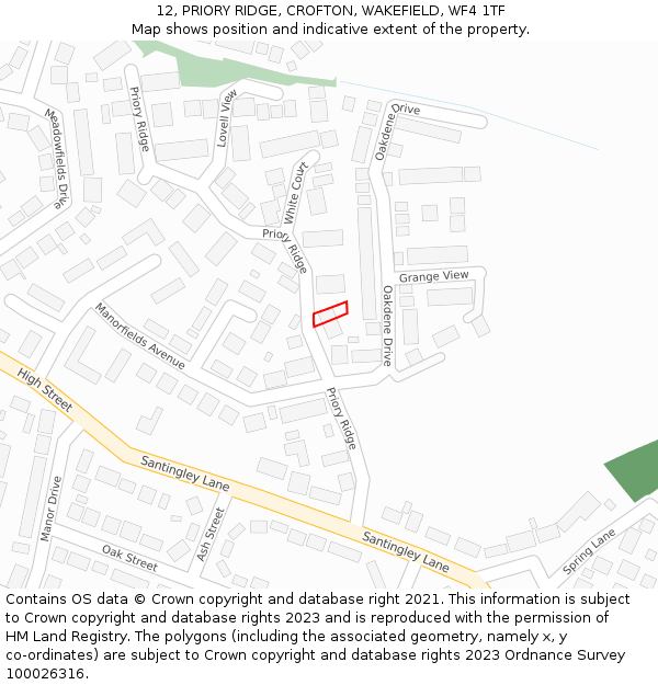 12, PRIORY RIDGE, CROFTON, WAKEFIELD, WF4 1TF: Location map and indicative extent of plot