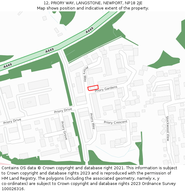 12, PRIORY WAY, LANGSTONE, NEWPORT, NP18 2JE: Location map and indicative extent of plot