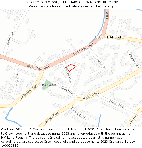12, PROCTORS CLOSE, FLEET HARGATE, SPALDING, PE12 8NX: Location map and indicative extent of plot
