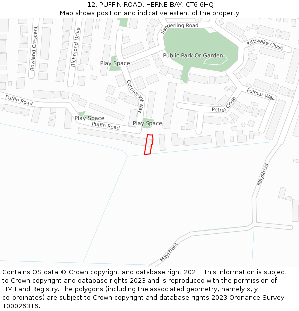 12, PUFFIN ROAD, HERNE BAY, CT6 6HQ: Location map and indicative extent of plot