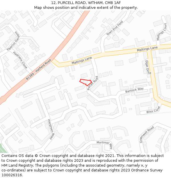 12, PURCELL ROAD, WITHAM, CM8 1AF: Location map and indicative extent of plot