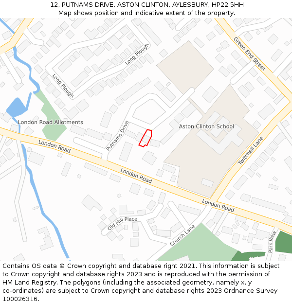 12, PUTNAMS DRIVE, ASTON CLINTON, AYLESBURY, HP22 5HH: Location map and indicative extent of plot