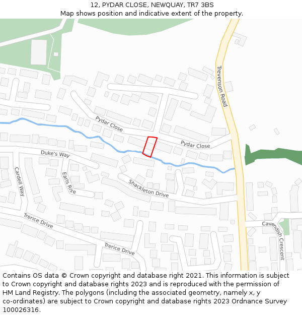 12, PYDAR CLOSE, NEWQUAY, TR7 3BS: Location map and indicative extent of plot