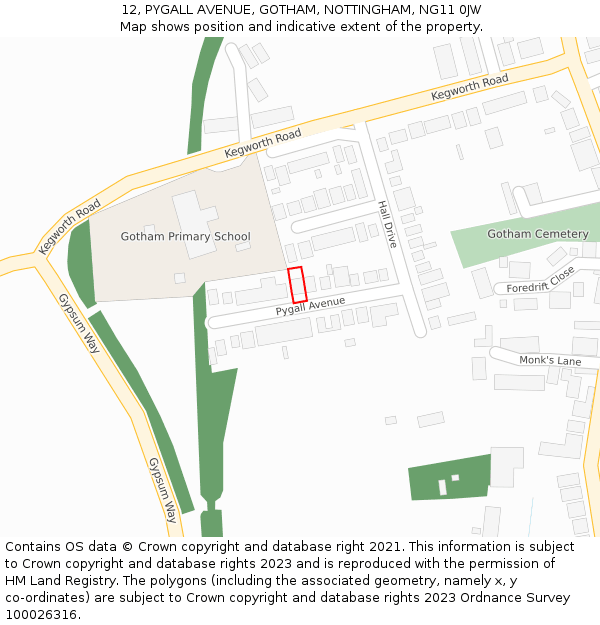 12, PYGALL AVENUE, GOTHAM, NOTTINGHAM, NG11 0JW: Location map and indicative extent of plot