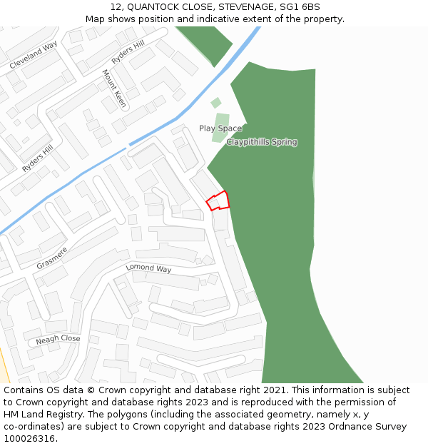 12, QUANTOCK CLOSE, STEVENAGE, SG1 6BS: Location map and indicative extent of plot