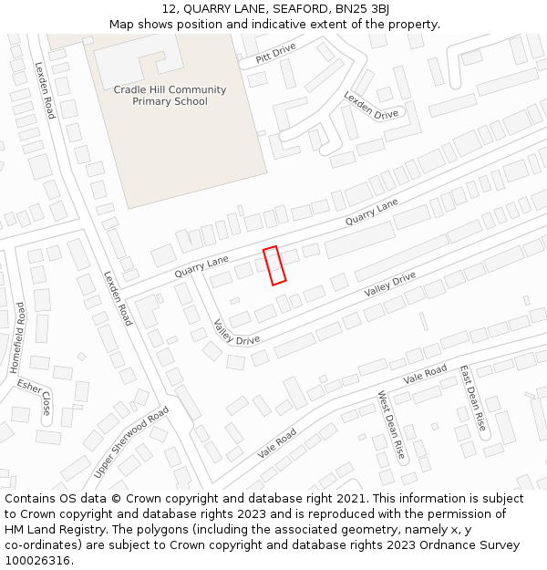 12, QUARRY LANE, SEAFORD, BN25 3BJ: Location map and indicative extent of plot