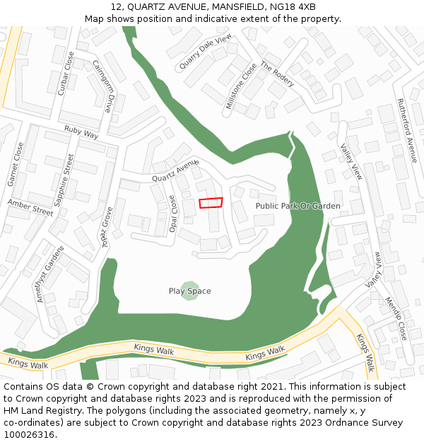 12, QUARTZ AVENUE, MANSFIELD, NG18 4XB: Location map and indicative extent of plot