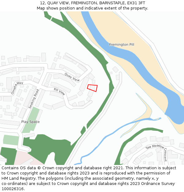 12, QUAY VIEW, FREMINGTON, BARNSTAPLE, EX31 3FT: Location map and indicative extent of plot