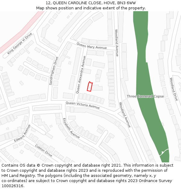 12, QUEEN CAROLINE CLOSE, HOVE, BN3 6WW: Location map and indicative extent of plot