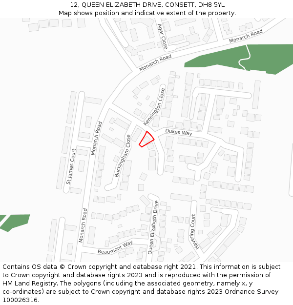 12, QUEEN ELIZABETH DRIVE, CONSETT, DH8 5YL: Location map and indicative extent of plot