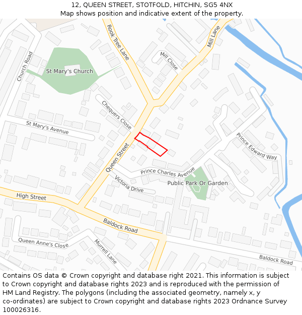 12, QUEEN STREET, STOTFOLD, HITCHIN, SG5 4NX: Location map and indicative extent of plot