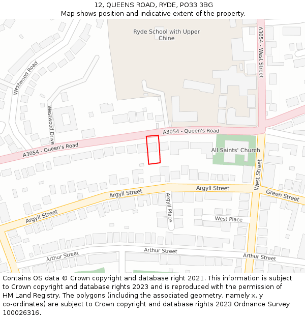 12, QUEENS ROAD, RYDE, PO33 3BG: Location map and indicative extent of plot