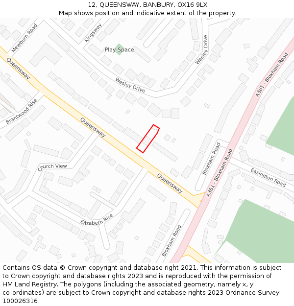 12, QUEENSWAY, BANBURY, OX16 9LX: Location map and indicative extent of plot